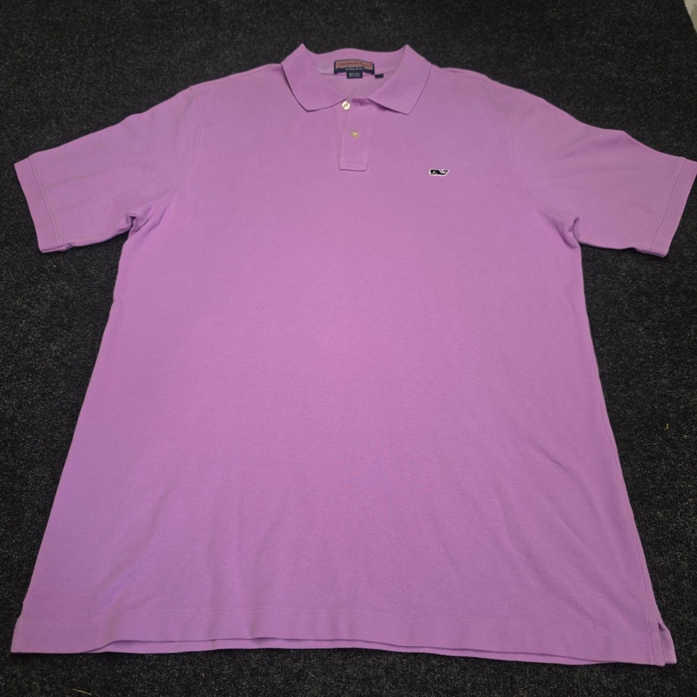 Vineyard Vines Mens Large Purple Cotton Pique Short Sleeve Whale Logo Polo Shirt
